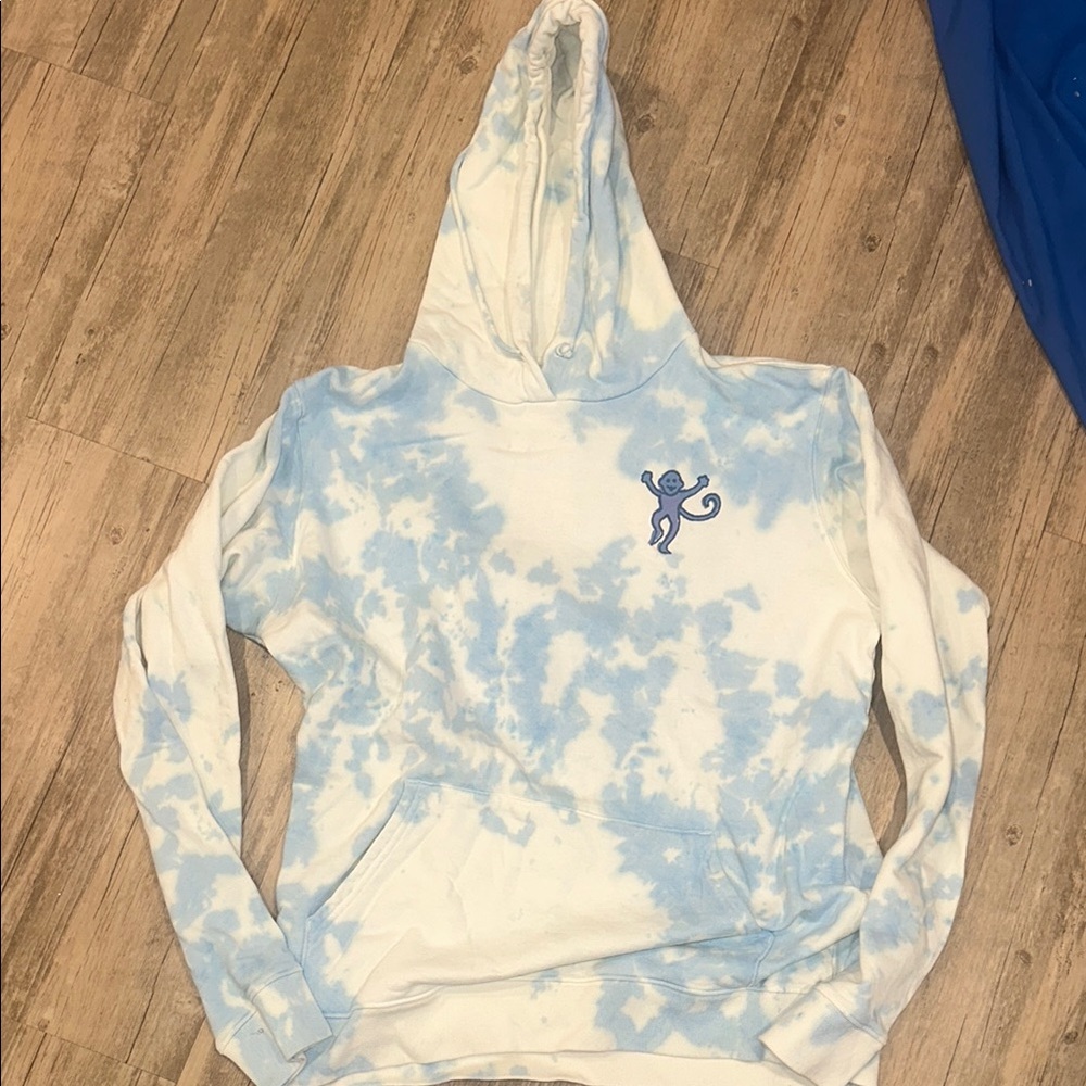 Roller Rabbit Cloud Tie Dye Hoodie Blue White Monkey Sweatshirt